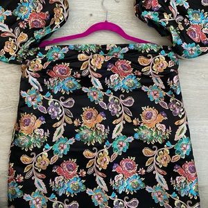 ASOS off the shoulder bandeau dress with oversized poof sleeves.